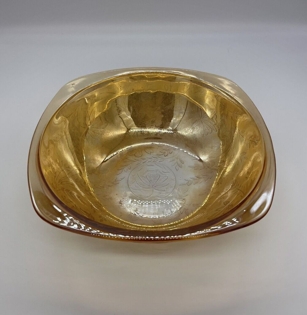 Vintage Jeanette Iridescent Floragold 8.5" Serving Bowl